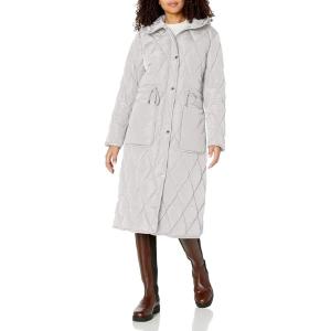 imageKenneth Cole Womens Quilted Long Puffer Stadium JacketDiamond Quilted Pearl