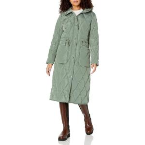 imageKenneth Cole Womens Quilted Long Puffer Stadium JacketDiamond Quilted Sage