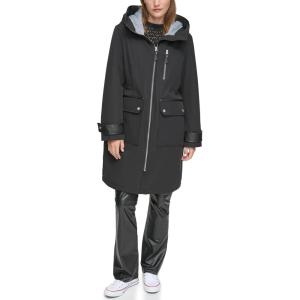 imageAndrew Marc Womens Gemas Hooded Transitional Water Resistant Parka Trench CoatBlack