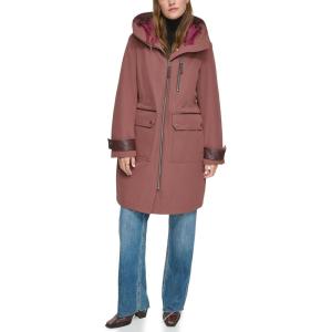 imageAndrew Marc Womens Gemas Hooded Transitional Water Resistant Parka Trench CoatFig