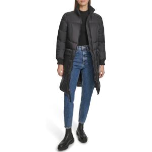 imageAndrew Marc Womens Quilted Rib Knit Collar PufferBlack