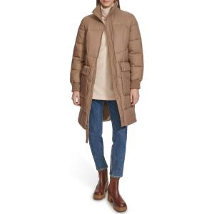 imageAndrew Marc Womens Quilted Rib Knit Collar PufferMushroom