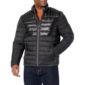 imageTommy Hilfiger Mens Ultra Loft Lightweight Packable Puffer Jacket Standard and Big ampamp TallBlackShine Colorblock