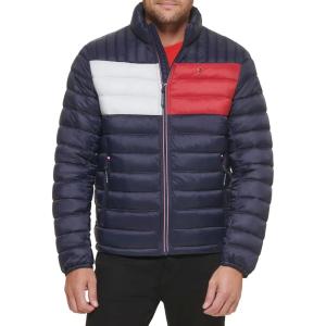 imageTommy Hilfiger Mens Ultra Loft Lightweight Packable Puffer Jacket Standard and Big ampamp TallNavy Flag Colorblock