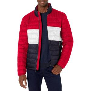 imageTommy Hilfiger Mens Ultra Loft Lightweight Packable Puffer Jacket Standard and Big ampamp TallRedIceNavy Colorblock