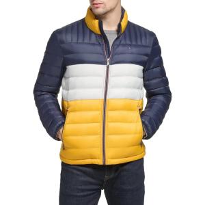 imageTommy Hilfiger Mens Ultra Loft Lightweight Packable Puffer Jacket Standard and Big ampamp TallYellowNavy Colorblock