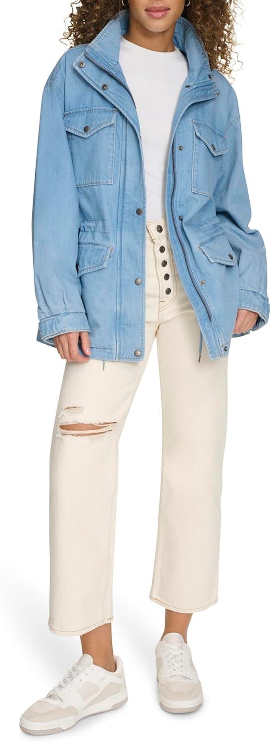 imageLevis Womens 4Pocket Stand Collar Military JacketLight Wash Denim