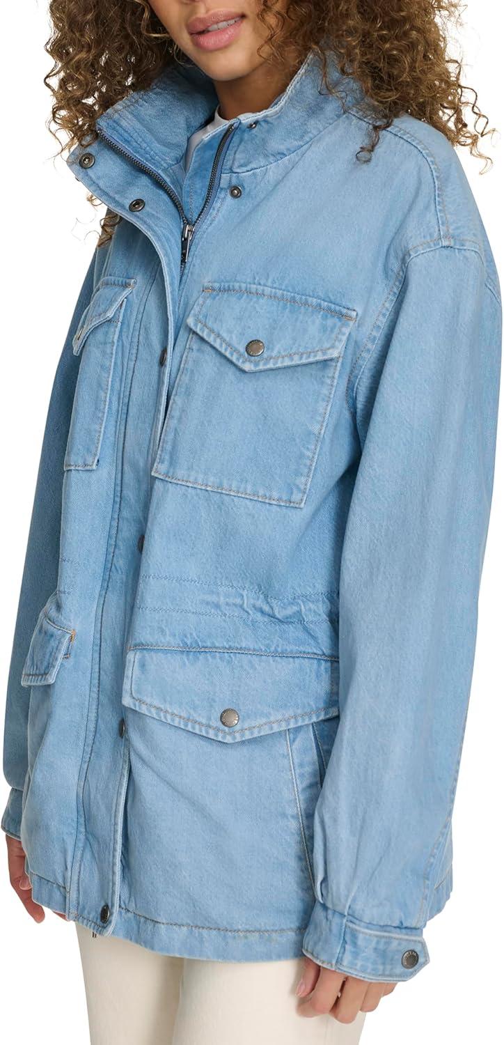 imageLevis Womens 4Pocket Stand Collar Military JacketLight Wash Denim