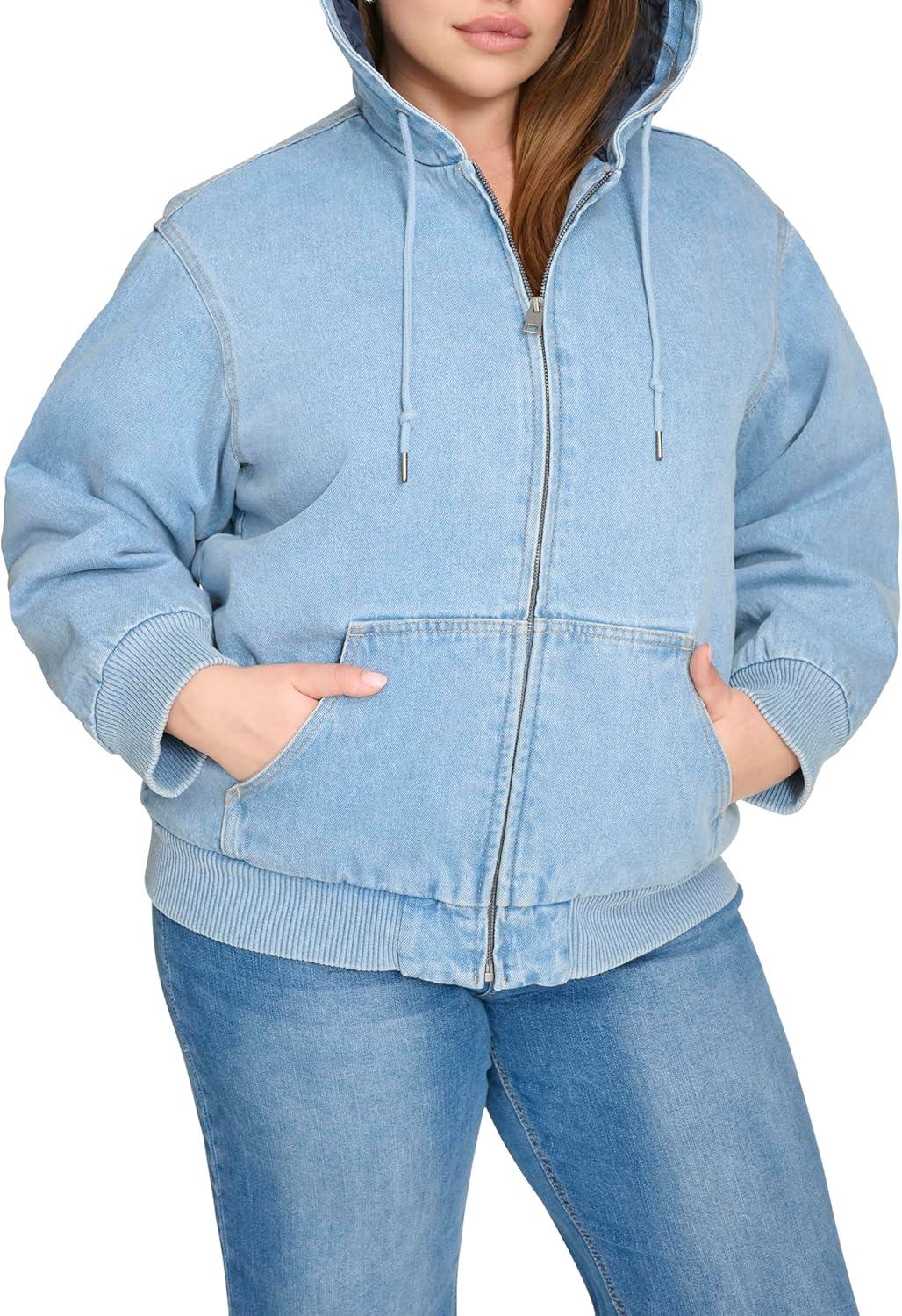 imageLevis Womens Workwear Hoody BomberLight Wash Denim Filled