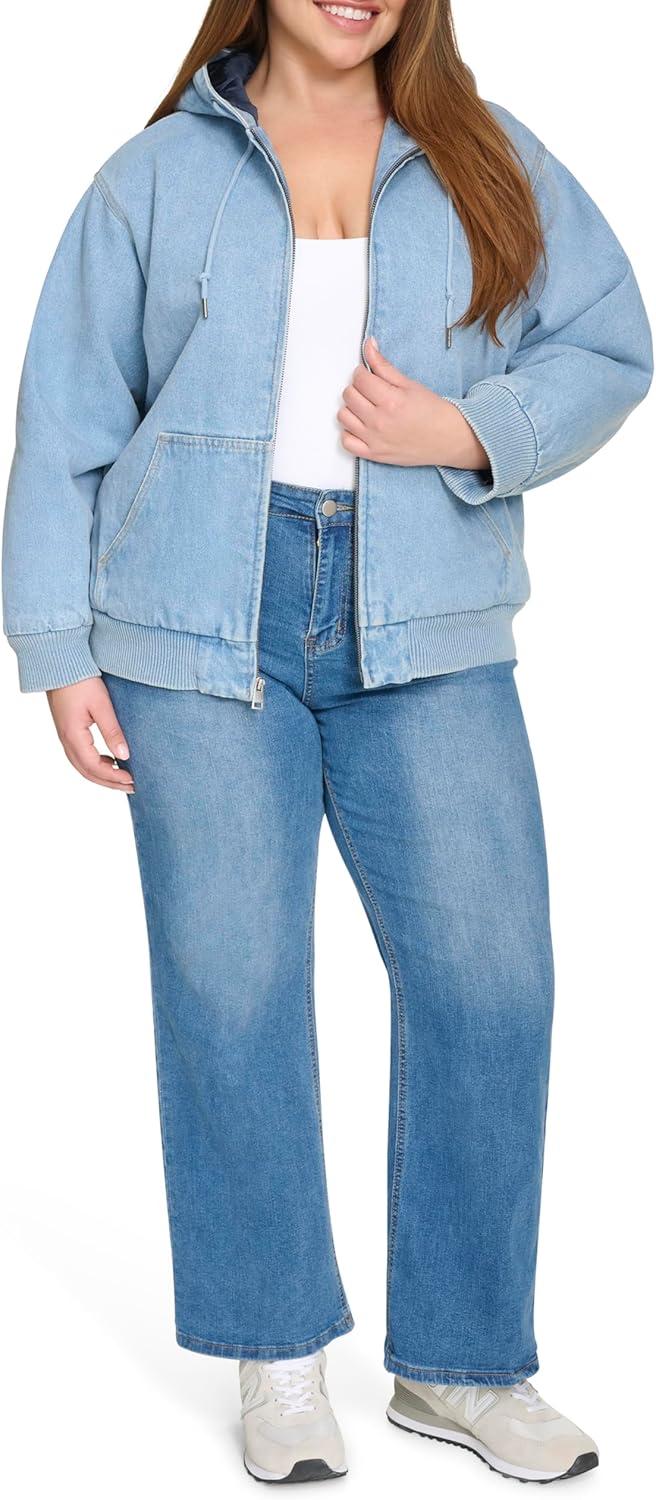 imageLevis Womens Workwear Hoody BomberLight Wash Denim Filled