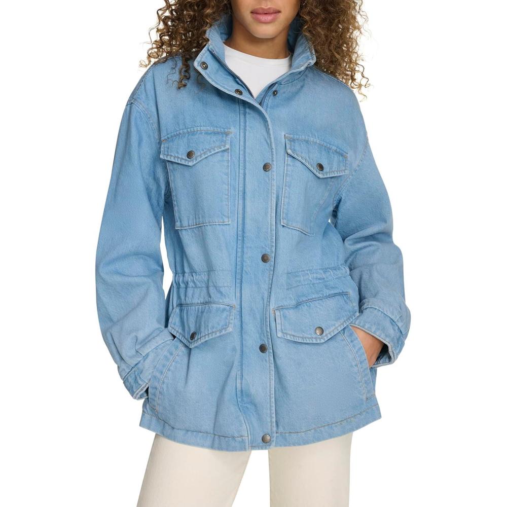 imageLevis Womens 4Pocket Stand Collar Military JacketLight Wash Denim