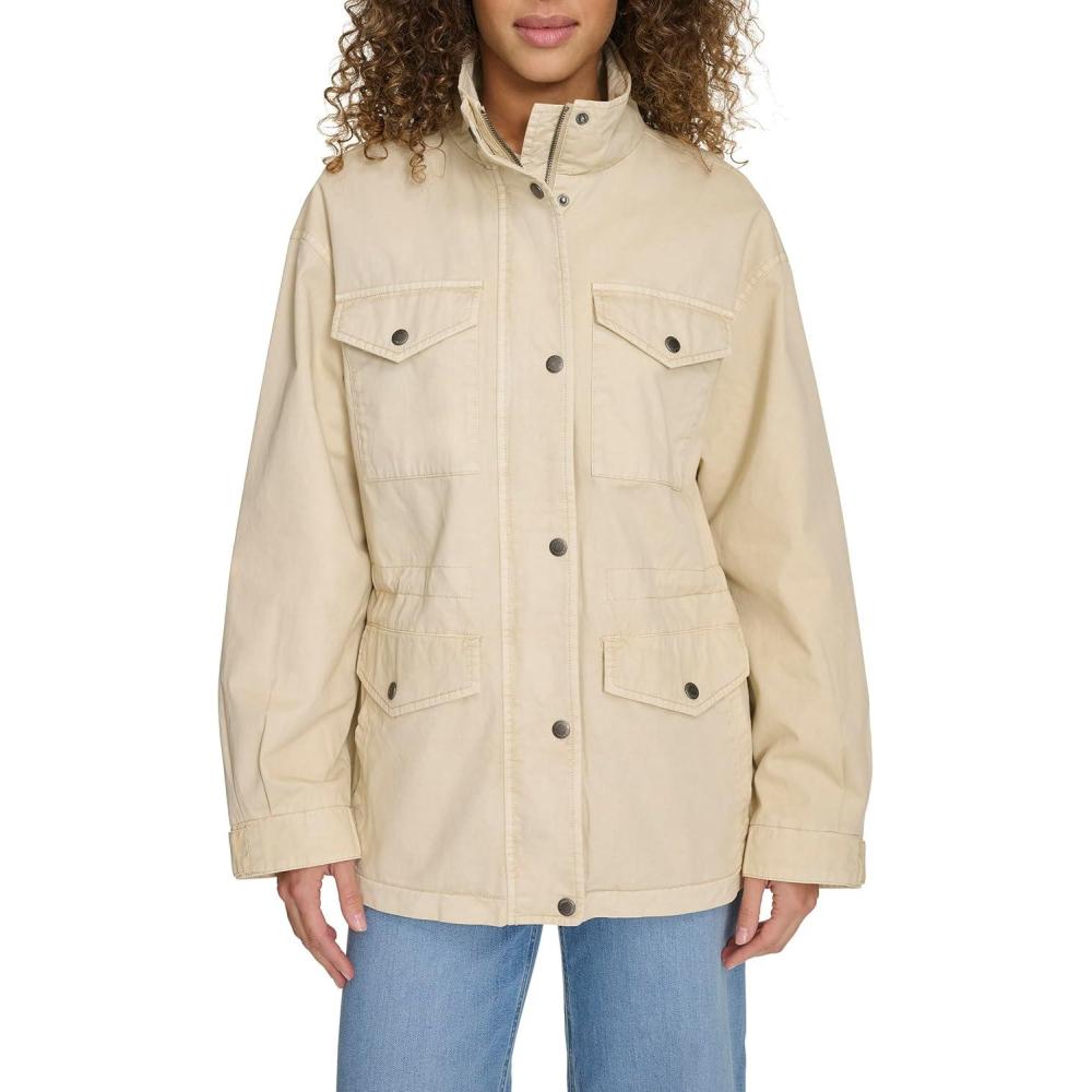 imageLevis Womens 4Pocket Stand Collar Military JacketOatmeal