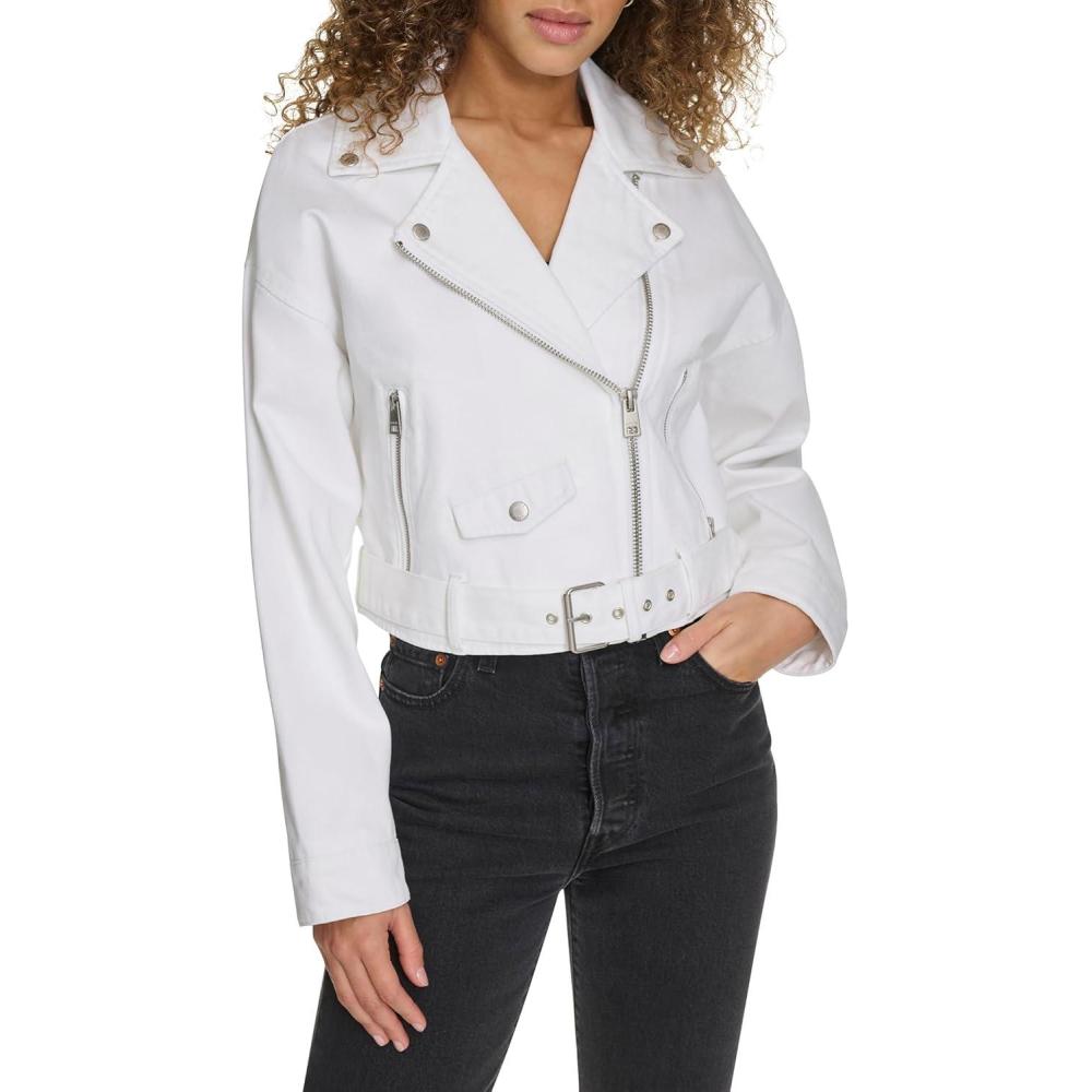 imageLevis Womens Cropped Denim MotoWhite Wash Denim