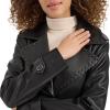 imageKenneth Cole Womens Faux Leather Belted Duster with Whip Stitch Detail ampamp Notched CollarBlack
