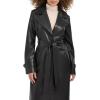 imageKenneth Cole Womens Faux Leather Belted Duster with Whip Stitch Detail ampamp Notched CollarBlack