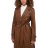 imageKenneth Cole Womens Faux Leather Belted Duster with Whip Stitch Detail ampamp Notched CollarCognac