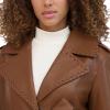 imageKenneth Cole Womens Faux Leather Belted Duster with Whip Stitch Detail ampamp Notched CollarCognac
