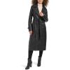 imageKenneth Cole Womens Faux Leather Belted Duster with Whip Stitch Detail ampamp Notched CollarBlack