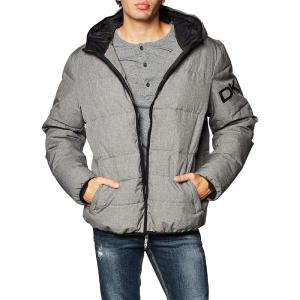 imageDKNY Mens Water Resistant Ultra Loft Hooded Logo Puffer Jacket Standard and Big ampamp TallHeather Grey