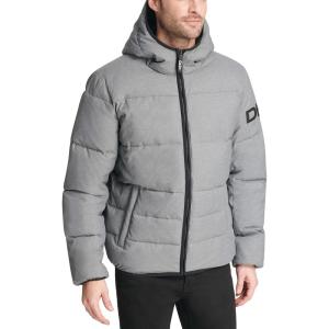 imageDKNY Mens Water Resistant Ultra Loft Hooded Logo Puffer Jacket Standard and Big ampamp TallNew Heather Grey