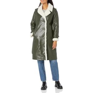imageKenneth Cole Womens Belted Notch Collar CoatClassic Faux Leather Dark Green