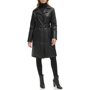 imageKenneth Cole Womens Belted Notch Collar CoatKnee Length Black