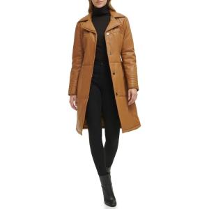 imageKenneth Cole Womens Belted Notch Collar CoatKnee Length Tan