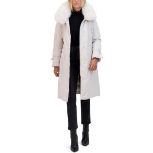 imageKenneth Cole Womens Heavyweight Hooded Anorak Puffer with Inner Quilted Lining and Faux Fur CollarStone