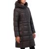 imageKenneth Cole Womens Mid Length Mixed Quilted Puffer with Faux Fur Trimmed HoodBlack