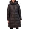 imageKenneth Cole Womens Mid Length Mixed Quilted Puffer with Faux Fur Trimmed HoodBlack