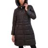 imageKenneth Cole Womens Mid Length Mixed Quilted Puffer with Faux Fur Trimmed HoodBlack