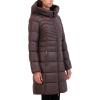 imageKenneth Cole Womens Mid Length Mixed Quilted Puffer with Faux Fur Trimmed HoodChocolate