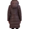 imageKenneth Cole Womens Mid Length Mixed Quilted Puffer with Faux Fur Trimmed HoodChocolate