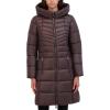 imageKenneth Cole Womens Mid Length Mixed Quilted Puffer with Faux Fur Trimmed HoodChocolate