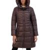 imageKenneth Cole Womens Mid Length Mixed Quilted Puffer with Faux Fur Trimmed HoodChocolate
