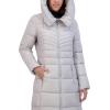 imageKenneth Cole Womens Mid Length Mixed Quilted Puffer with Faux Fur Trimmed HoodSilver