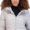 imageKenneth Cole Womens Mid Length Mixed Quilted Puffer with Faux Fur Trimmed HoodSilver