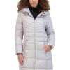 imageKenneth Cole Womens Mid Length Mixed Quilted Puffer with Faux Fur Trimmed HoodSilver