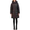 imageKenneth Cole Womens Mid Length Mixed Quilted Puffer with Faux Fur Trimmed HoodBlack