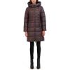 imageKenneth Cole Womens Mid Length Mixed Quilted Puffer with Faux Fur Trimmed HoodChocolate