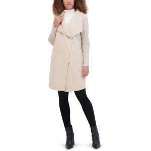 imageKenneth Cole Womens Asymmetrical Zip Front Double Face Wool with Rib Knit Sleeve CoatSand