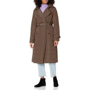 imageKenneth Cole Womens Belted Puffer Trench CoatQuilted Belt Chocolate