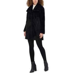 imageKenneth Cole Womens Cozy Lightweight Textured Faux Fur Coat with Envelope CollarBlack