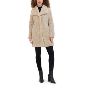 imageKenneth Cole Womens Cozy Lightweight Textured Faux Fur Coat with Envelope CollarIvory