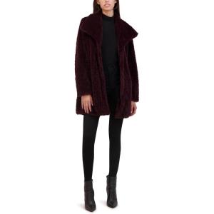 imageKenneth Cole Womens Cozy Lightweight Textured Faux Fur Coat with Envelope CollarWine