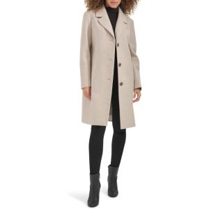imageKenneth Cole Womens Notch Collar Fly Front Single Breasted TopcoatOatmeal