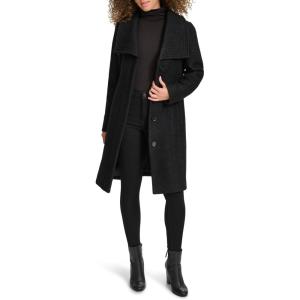 imageKenneth Cole Womens Pressed Boucle Wool Coat with Oversized Wing CollarBlack
