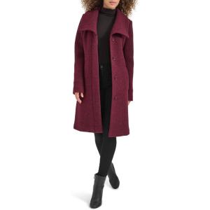 imageKenneth Cole Womens Pressed Boucle Wool Coat with Oversized Wing CollarBurgundy