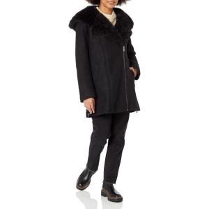 imageKenneth Cole Womens Sherpa Trim Asymmestrical JacketSherpa Trim Black