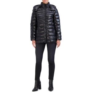 imageCole Haan Womens Pearlized Faux Down Jacket with Removable HoodBlack